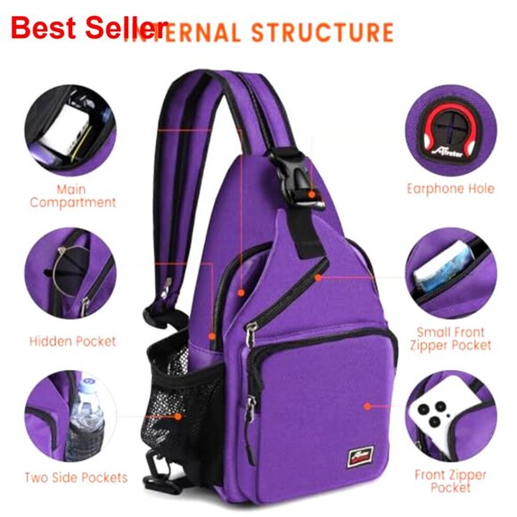 Polyester Sling Backpack Crossbody Daypack with Headphone Hole main image 4